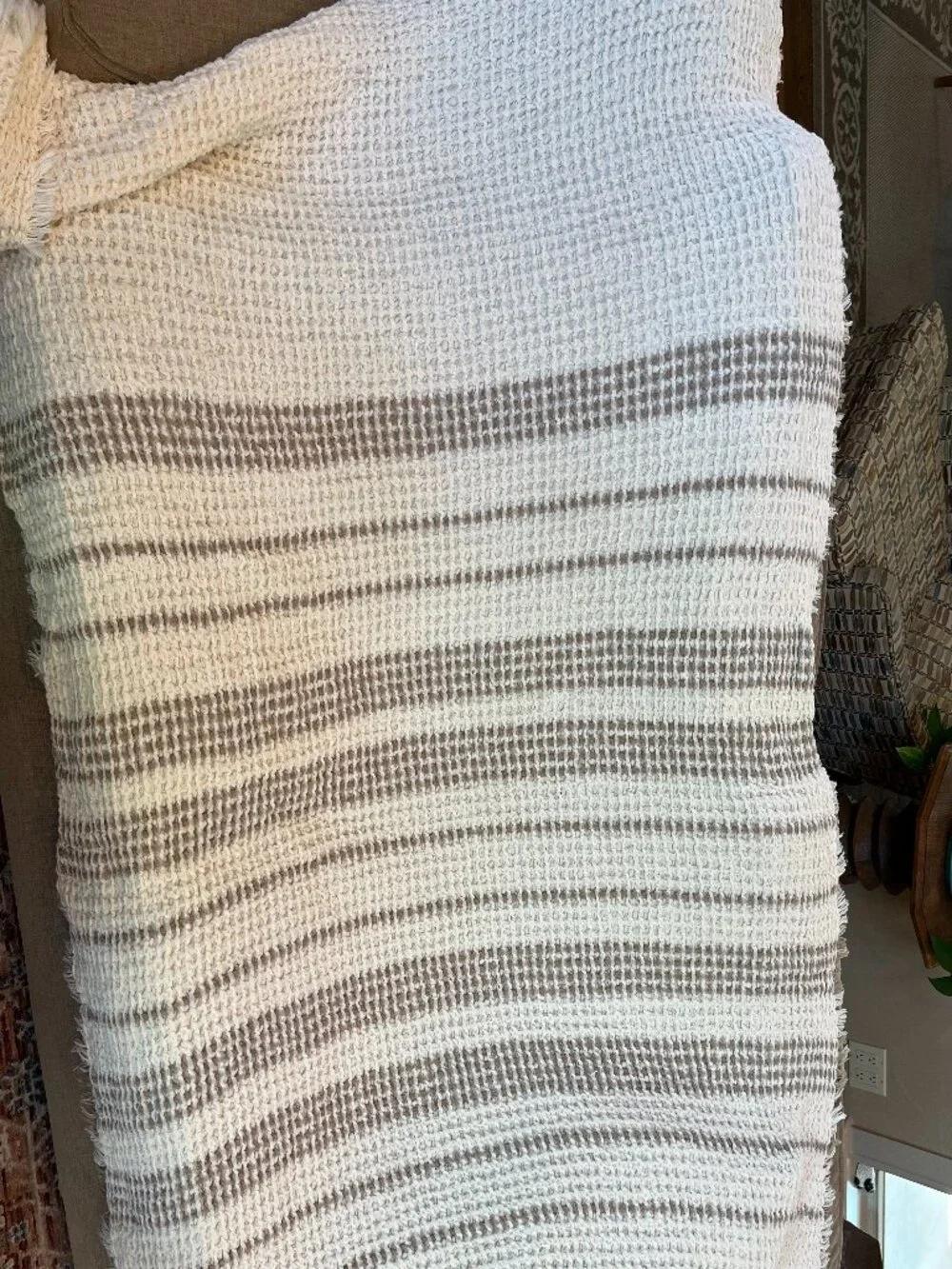 Porto Living Throw Blanket 100% Cotton Waffle Woven Portugal Neutral 72